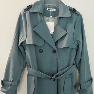 New: Women's Slate Blue Trench Coat  Size  Medium   $46.